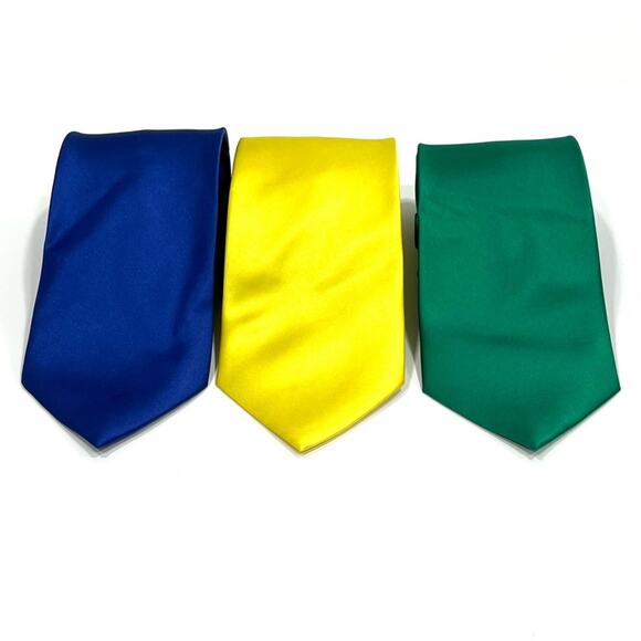 LOT of 3 Primary Color Satin Ties Blue Green Yellow Romario Manzini Alexander - Picture 1 of 15